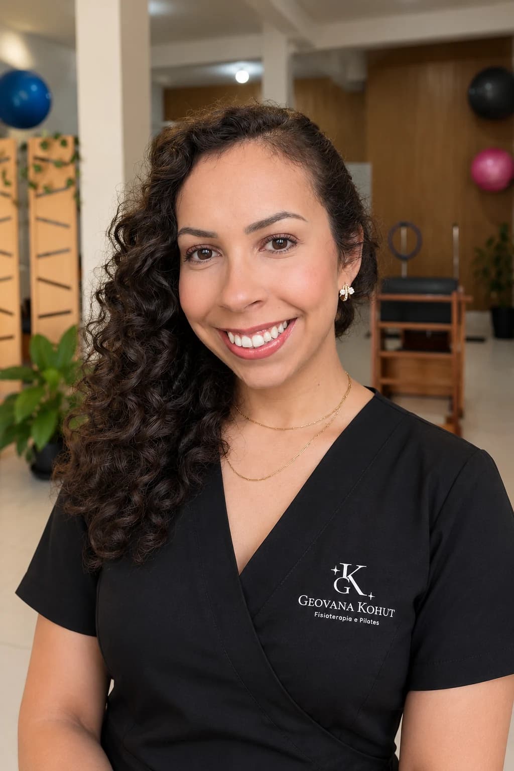 Geovana Kohut, fisioterapeuta e instrutora de Pilates, em seu estúdio em Campo Mourão